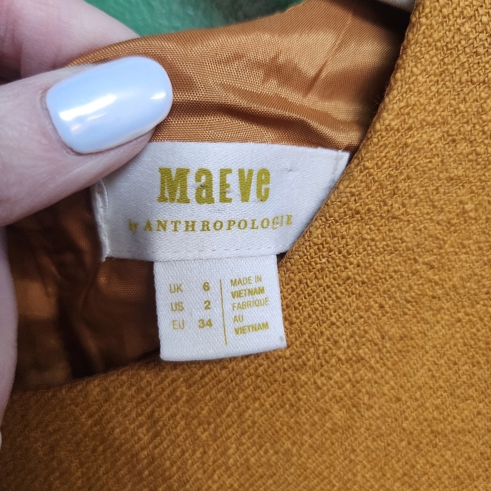 Maeve Anthropologie Mustard Shift Dress Size 2 Gold Zipper Back - Picture 2 of 3